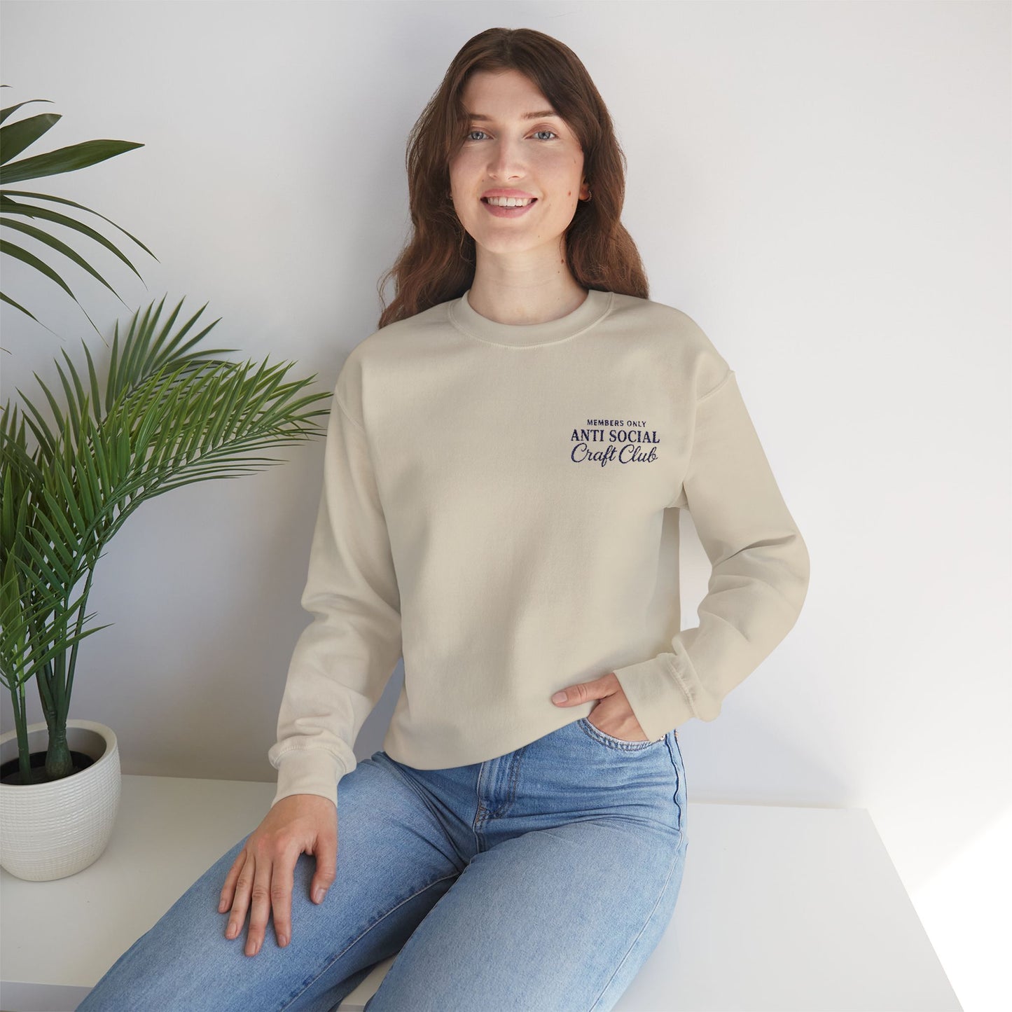 Embroidered Anti Social Craft Club Unisex Crewneck Sweatshirt