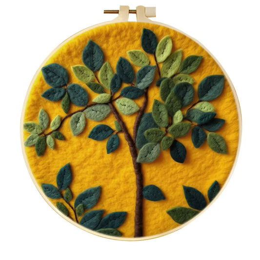 Golden Grove – Minimal Tree Silhouette on Mustard Wool