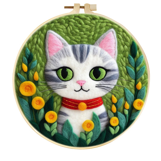 Garden Meow-ditation – Gray Tabby Cat with Florals