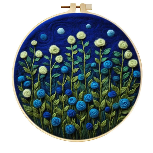 Midnight Meadow – Blue & Ivory Bloom Needle Felting Kit